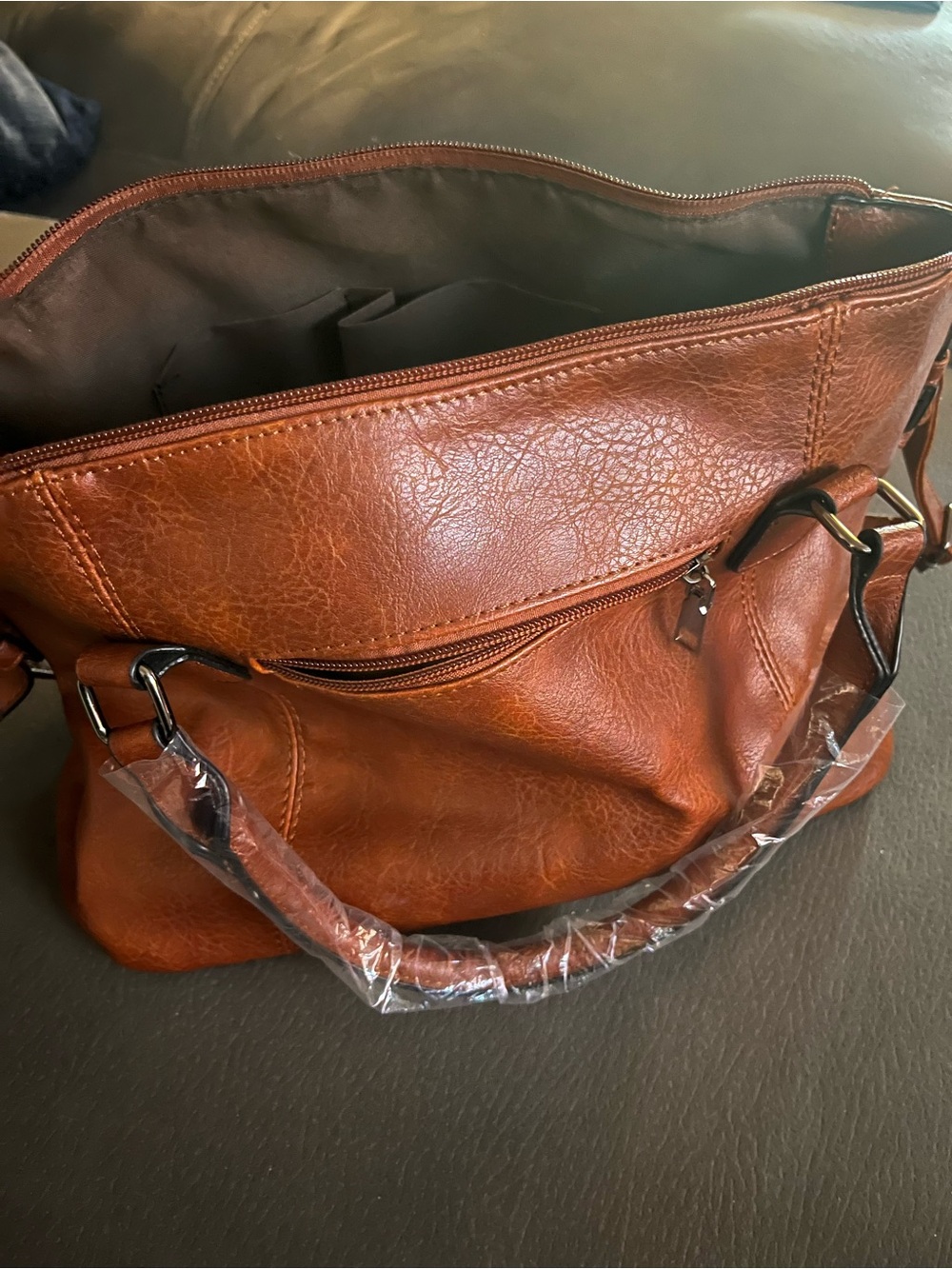 Classic Women's Shoulder Tote in Cognac Brown Faux Leather